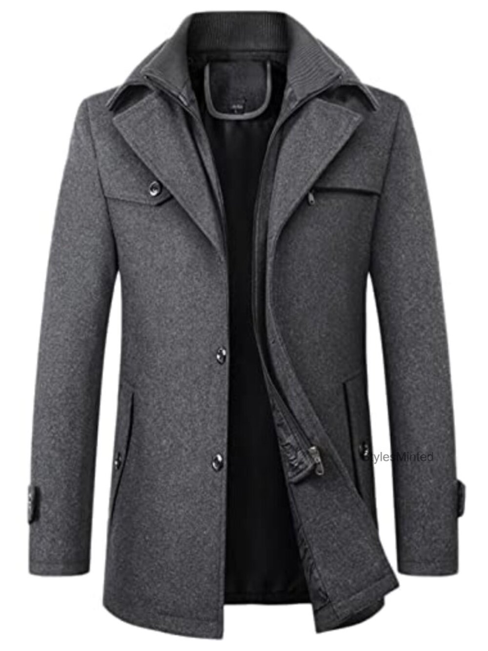 Men's Wool Blend Military Peacoat Winter Jacket with Detachable Inner Collar